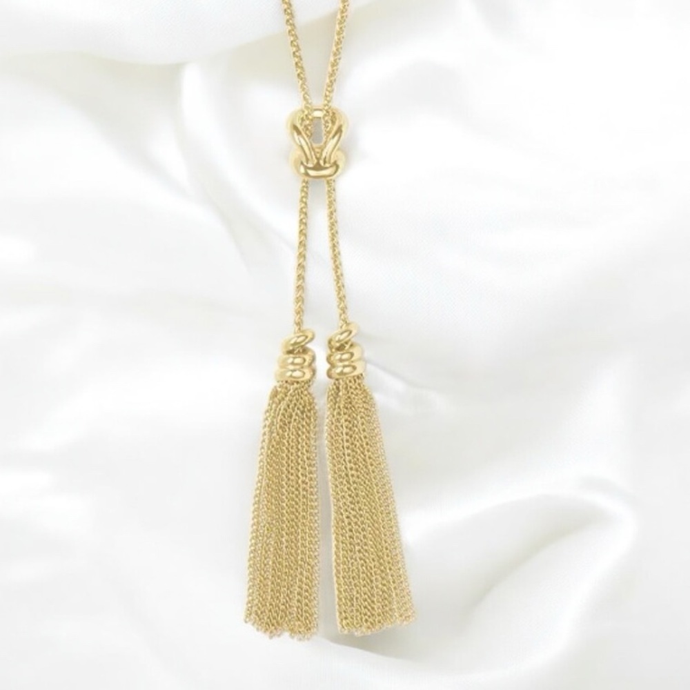 KENDRA SCOTT Love Knot & Chain Tassel 30" Lariat Necklace! Retail $88